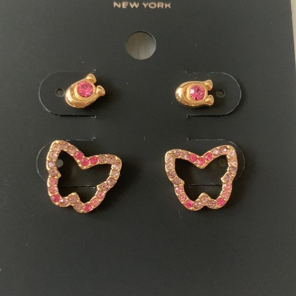 COACH Pave Butterfly Stud Earrings Set of 2 - Picture 2 of 2